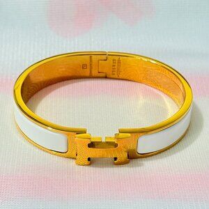 Hermes White Clic Clac H Narrow Bracelet